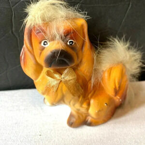 Vintage Pottery Pekingese Cute Brown Poppy Dog Figuring Home Office Decor